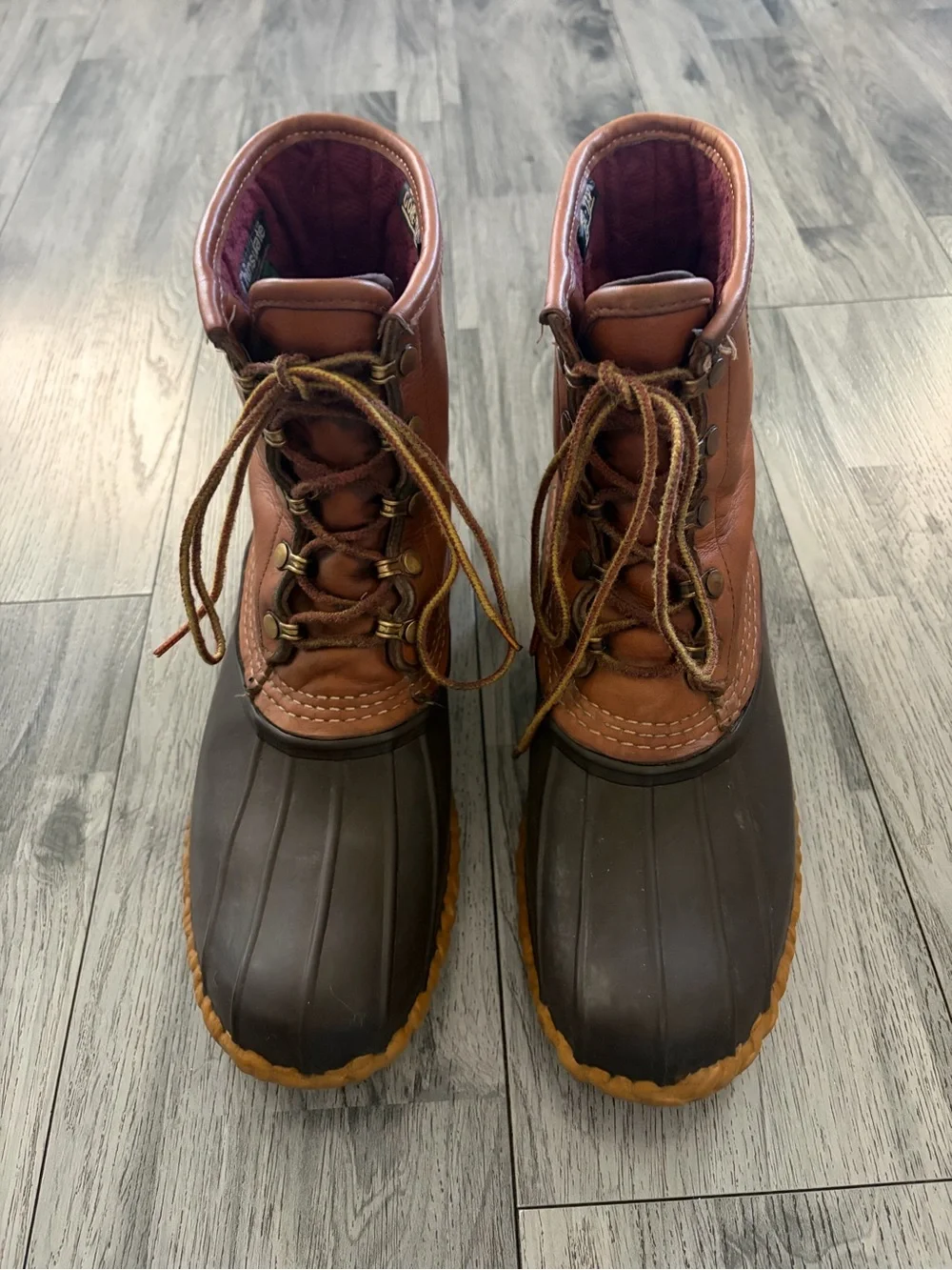 L.L. Bean Gore Tex Brown Leather and Rubber Waterproof Duck Bean Boots